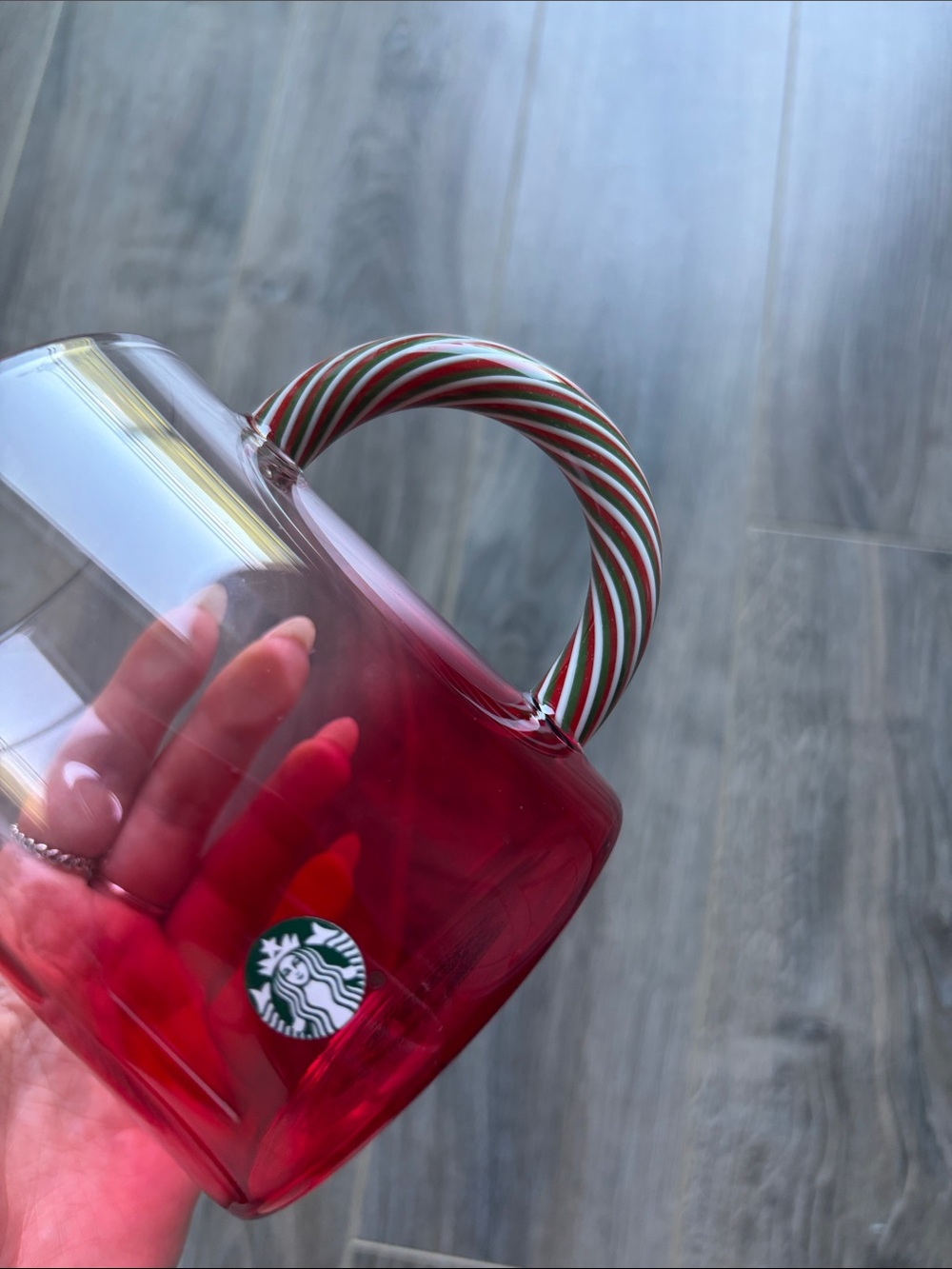 Starbucks Red Glass Mug with Candy-Stripe Handle - Picture 2 of 4